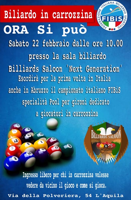 BILIARDO IN CARROZZINA (ORA SI PUO') - Sabato 22 Febbraio a L'AQUILA