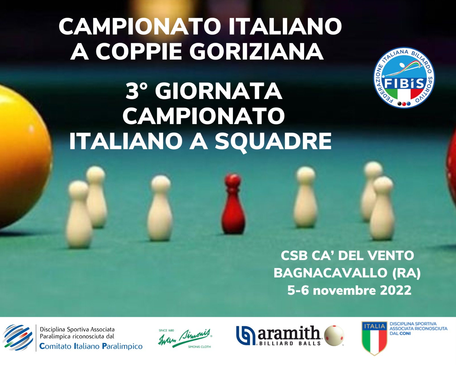 DOPPIO APPUNTAMENTO A BAGNACAVALLO: 3^ GIORNATA CAMPIONATO ITALIANOA SQUADRE E CAMPIONATO ITALIANO A COPPIE DI GORIZIANA