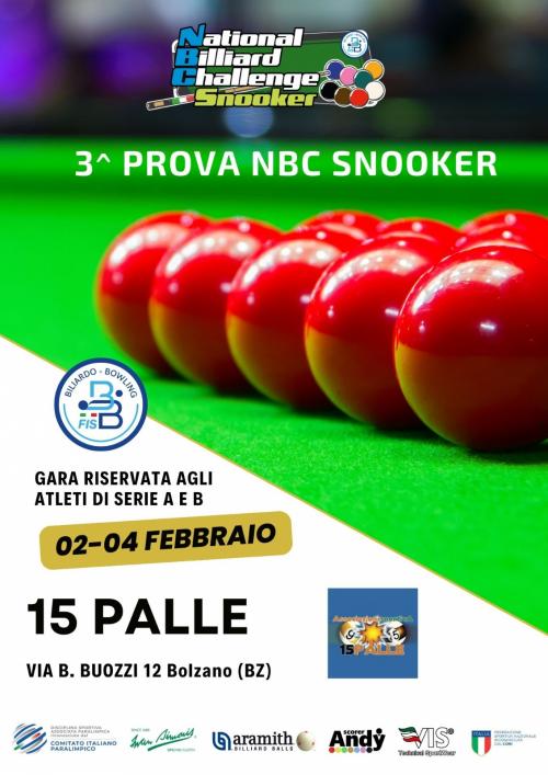 3^ PROVA NBC SNOOKER: ORARI DI GIOCO