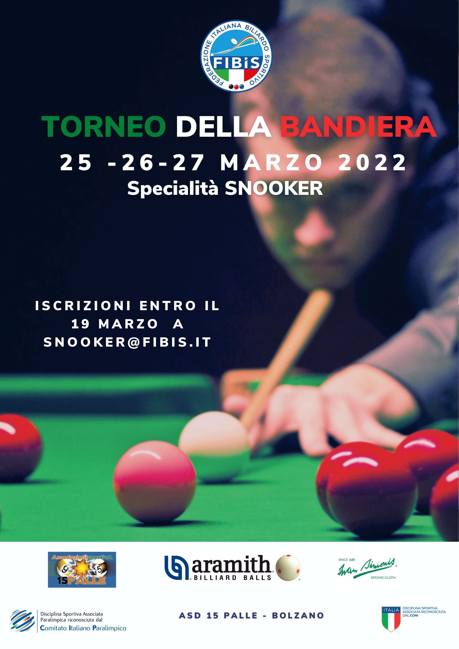 SNOOKER - 3^ PROVA TORNEO DELLA BANDIERA: APERTURA ISCRIZIONI