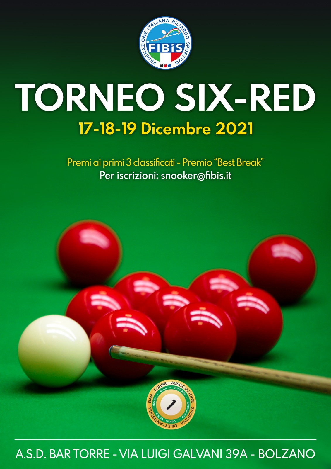 SNOOKER: PRIMO TORNEO "6 RED" ORARI DI GIOCO