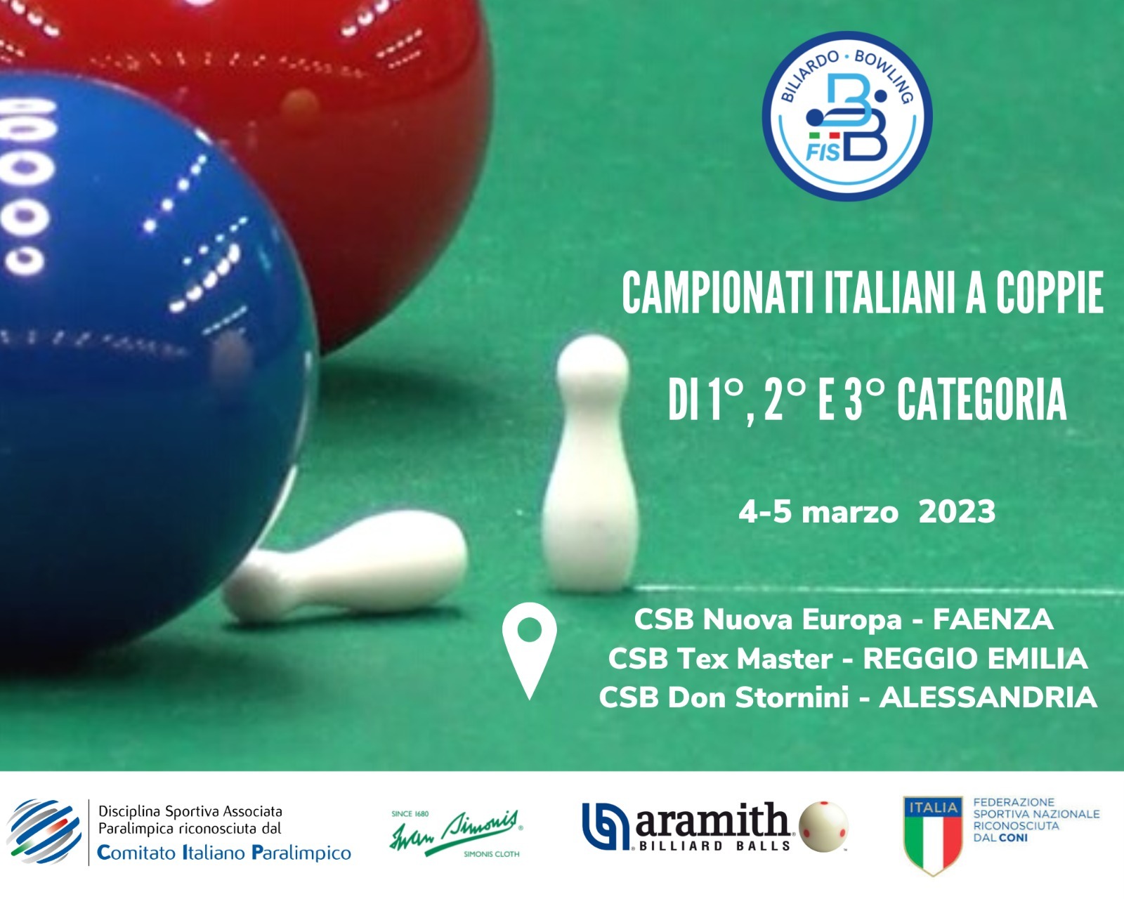 CAMPIONATI ITALIANI A COPPIE DI 1°, 2° E 3° CATEGORIA