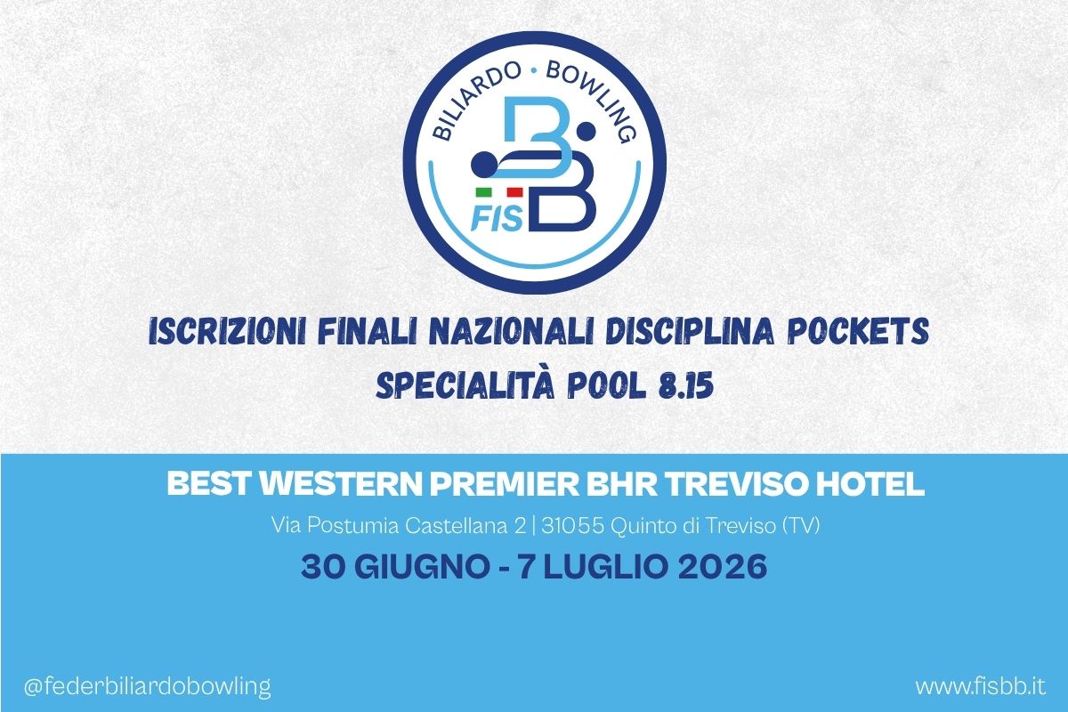 FINALI NAZIONALI POOL 8.15 2026: APERTURA ISCRIZIONI