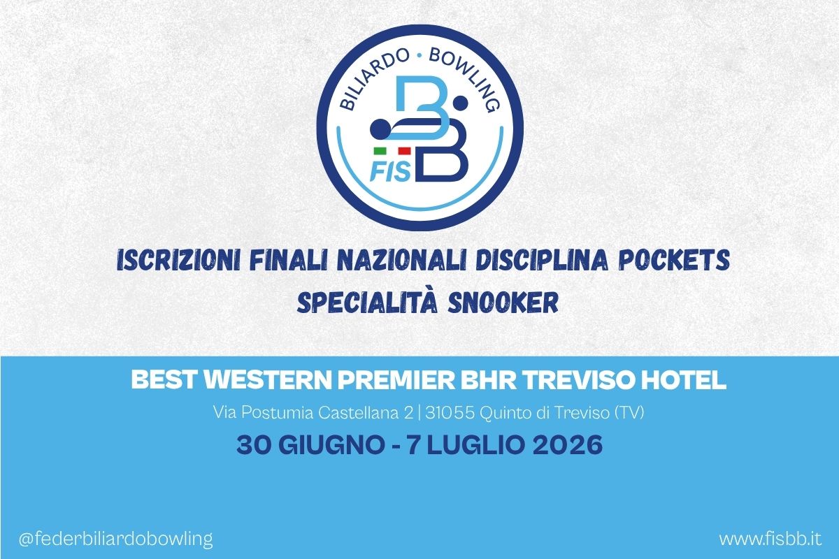 FINALI NAZIONALI SNOOKER 2026: APERTURA ISCRIZIONI 