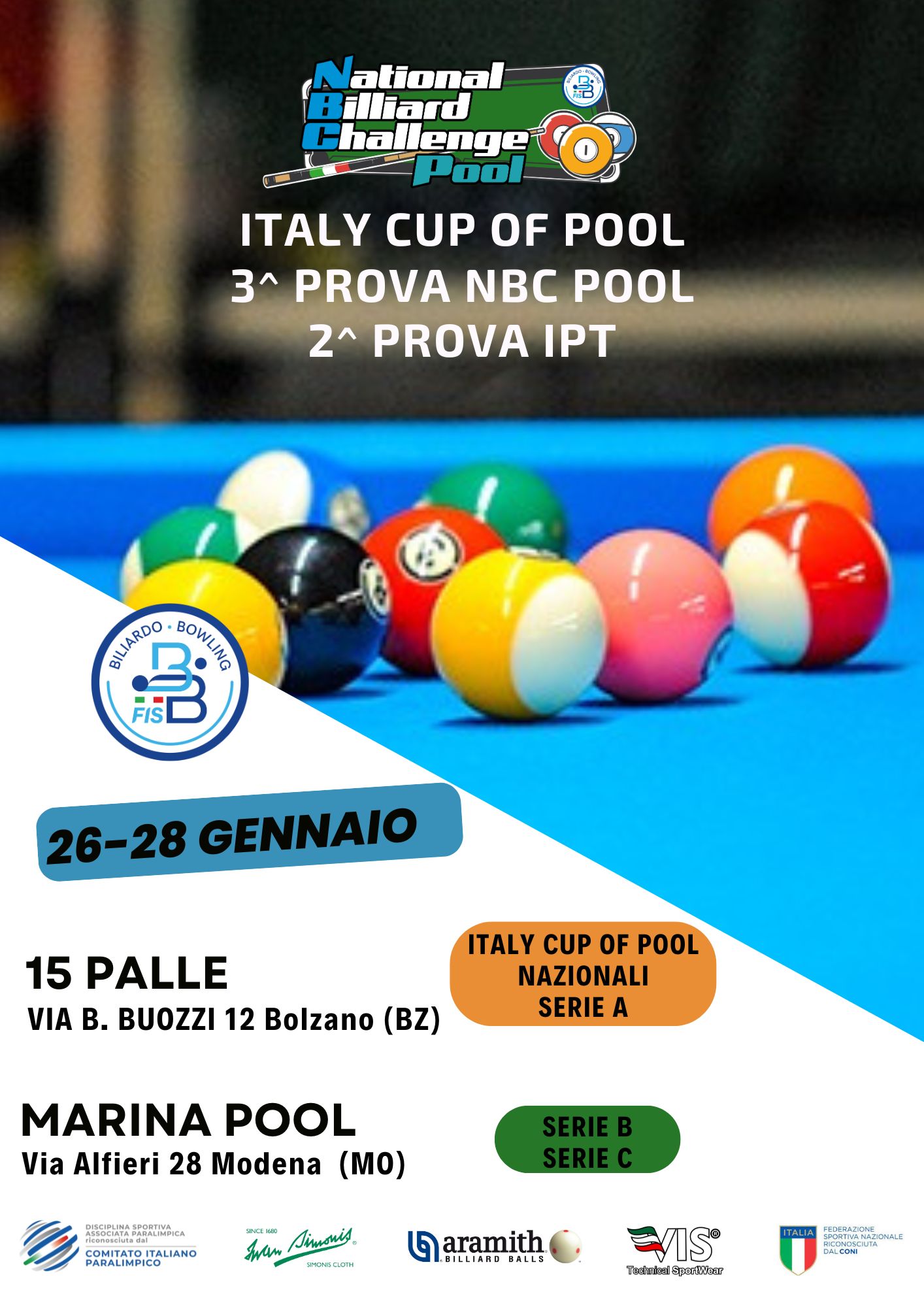 ITALY CUP OF POOL - 3^ PROVA NBC E 2^ PROVA IPT: ORARI DI GIOCO