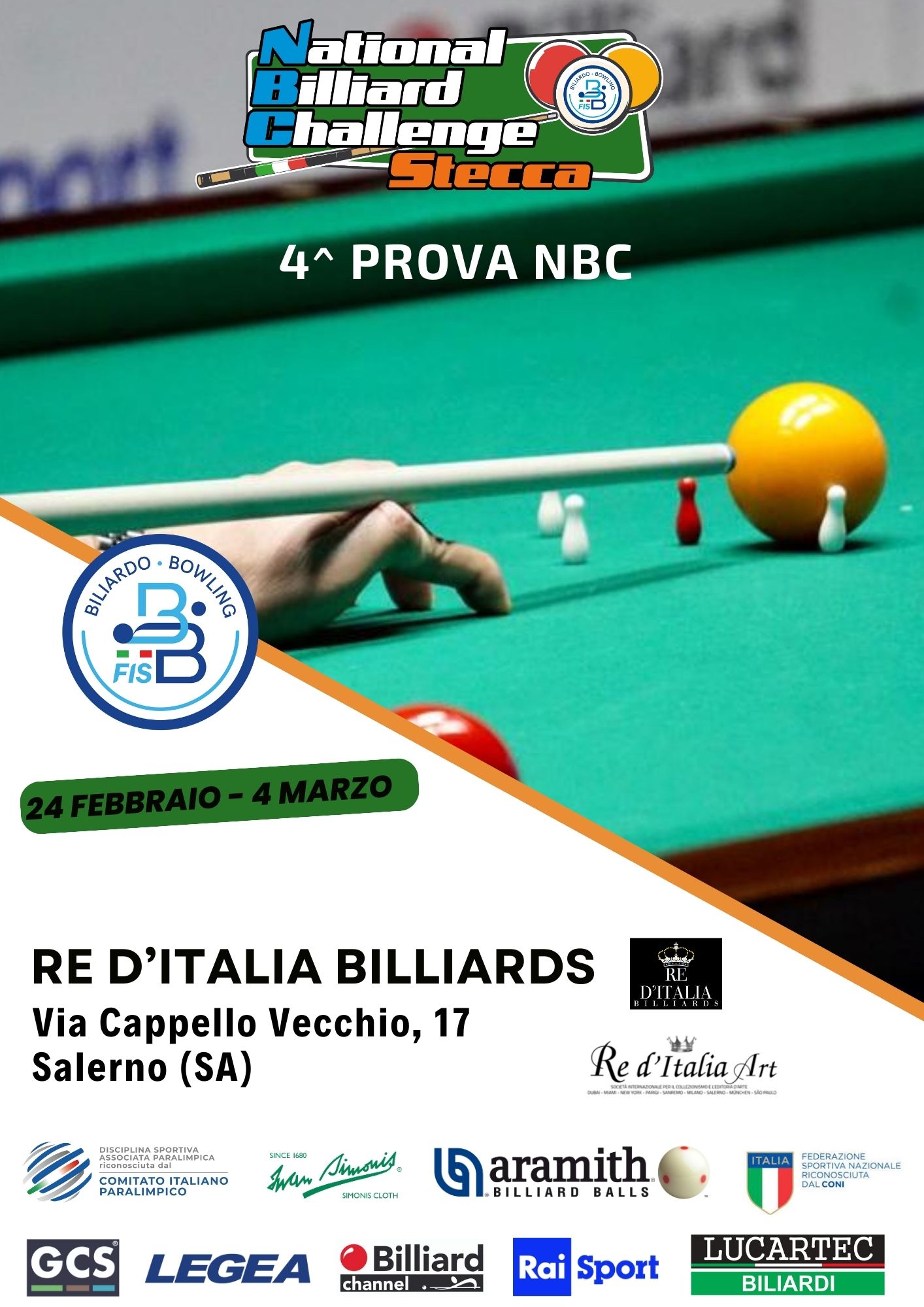 SALERNO OSPITERÀ LA 4^ PROVA NATIONAL BILLIARD CHALLENGE 