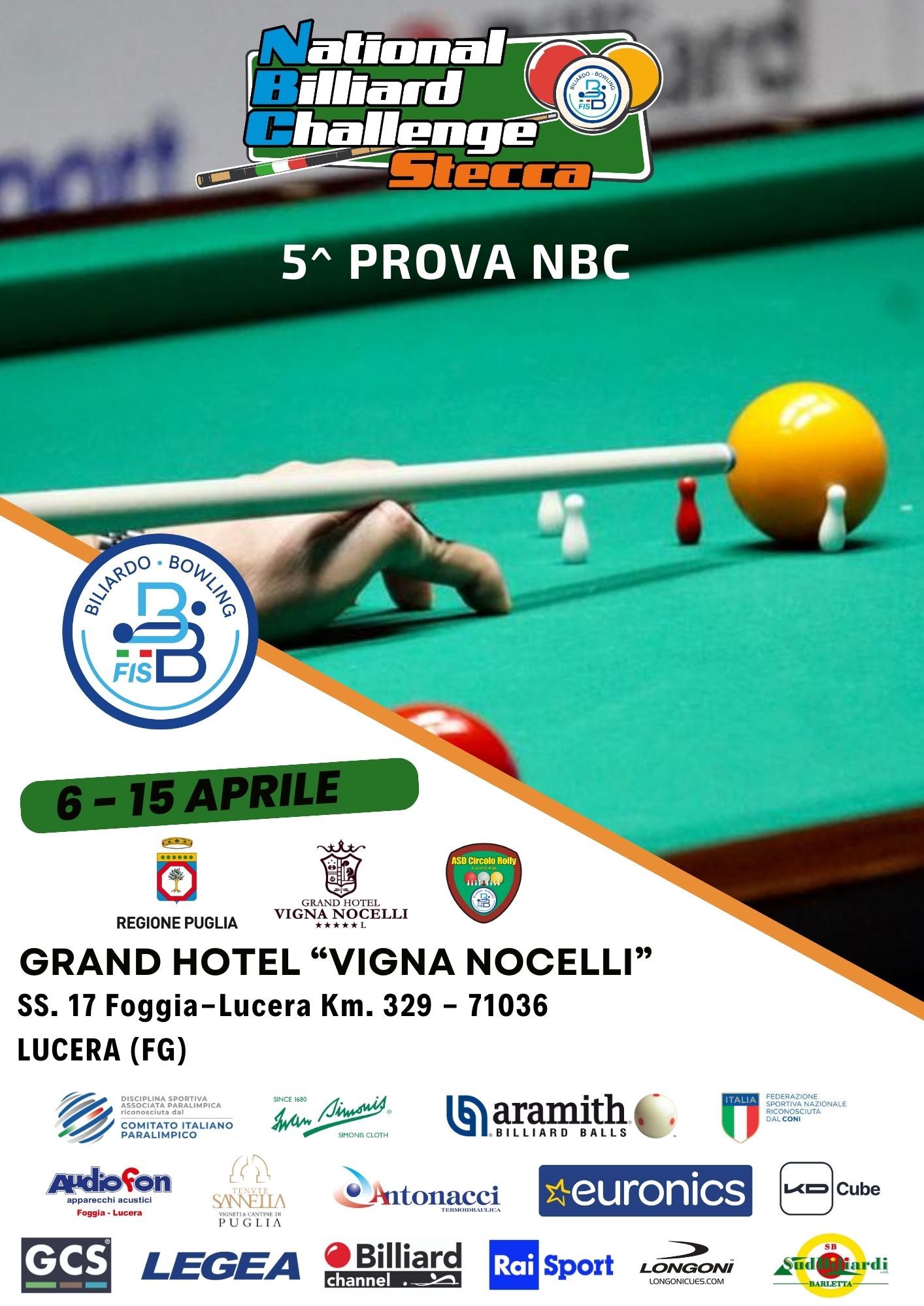 CAMPIONATI ITALIANI – LUCERA OSPITERÀ LA 5^ PROVA NATIONAL BILLIARD CHALLENGE 