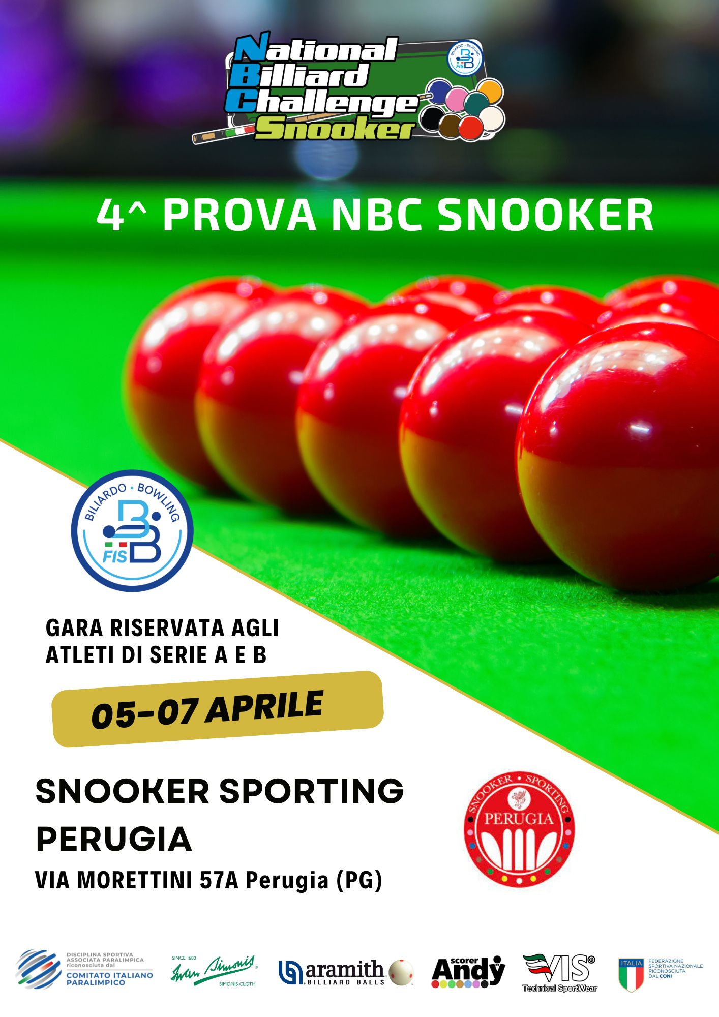 4^ PROVA NBC SNOOKER: ORARI DI GIOCO