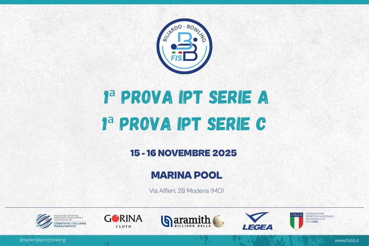  POOL: AL VIA IL 1° IPT SERIE A E C AL MARINA POOL DI MODENA
