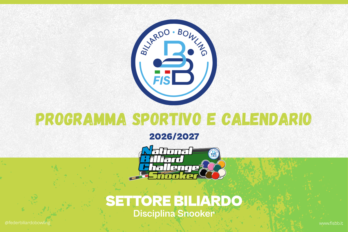 PUBBLICATO IL NUOVO PROGRAMMA SPORTIVO E IL CALENDARIO DELLA DISCIPLINA SNOOKER