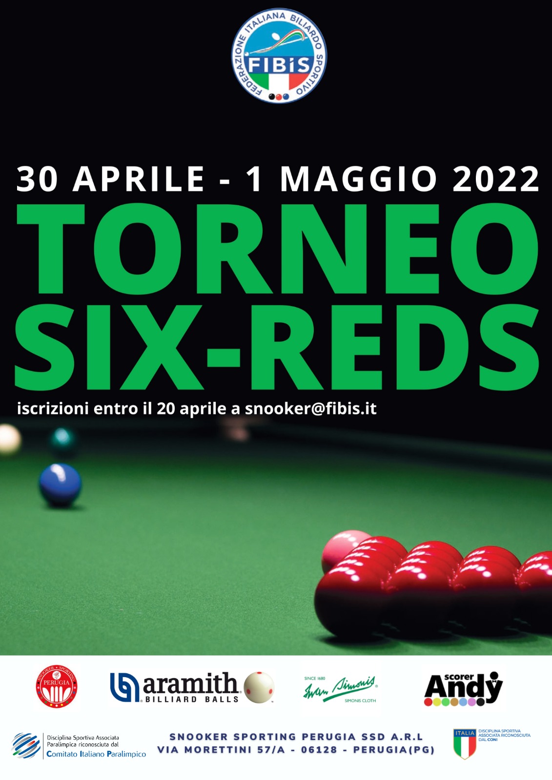 SNOOKER: SECONDO TORNEO "6 REDS"