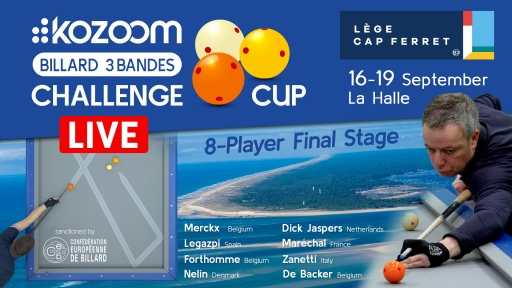 KOZOOM 3-CUSHION CHALLENGE: Al via la fase finale 