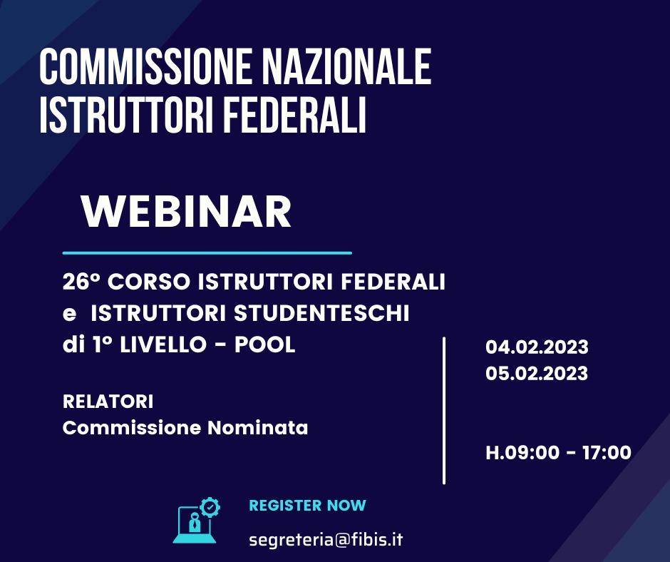 26° CORSO PER ISTRUTTORI FEDERALI E STUDENTESCHI, SEZIONE POOL: PROGRAMMA 