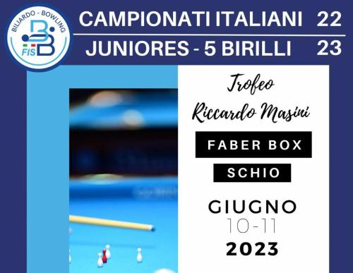 FINALI CAMPIONATI JUNIORES DI STECCA 5 BIRILLI – 10 E 11 GIUGNO APPUNTAMENTO A SCHIO