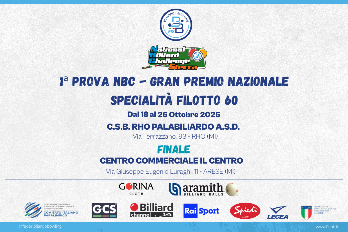 RIPARTE IL CAMPIONATO ITALIANO DELLA DISCIPLINA STECCA: AL VIA CON IL GRAN PREMIO NAZIONALE A RHO DAL 18 AL 26 OTTOBRE