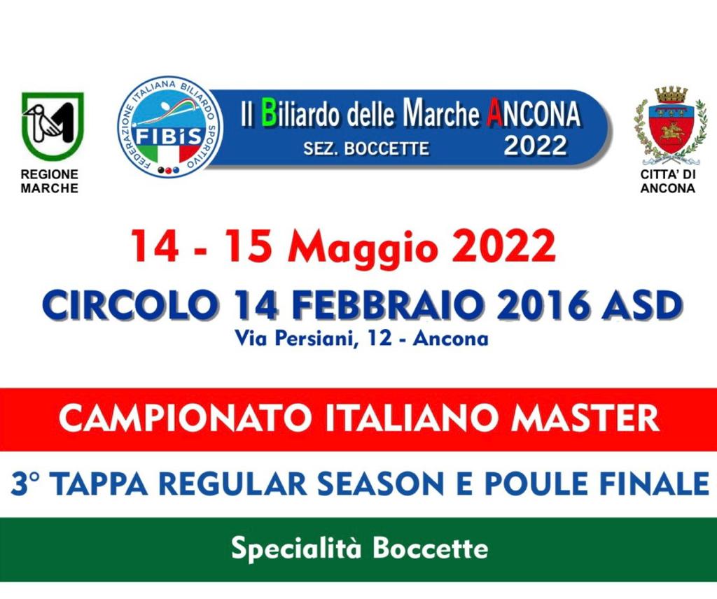 ANCONA OSPITERÁ LE FINALI MASTER BOCCETTE 2021/2022