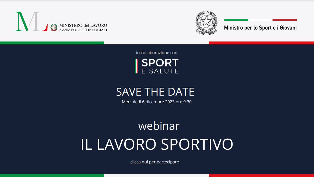 WEBINAR SUL LAVORO SPORTIVO: MERCOLEDì 6 DICEMBRE 