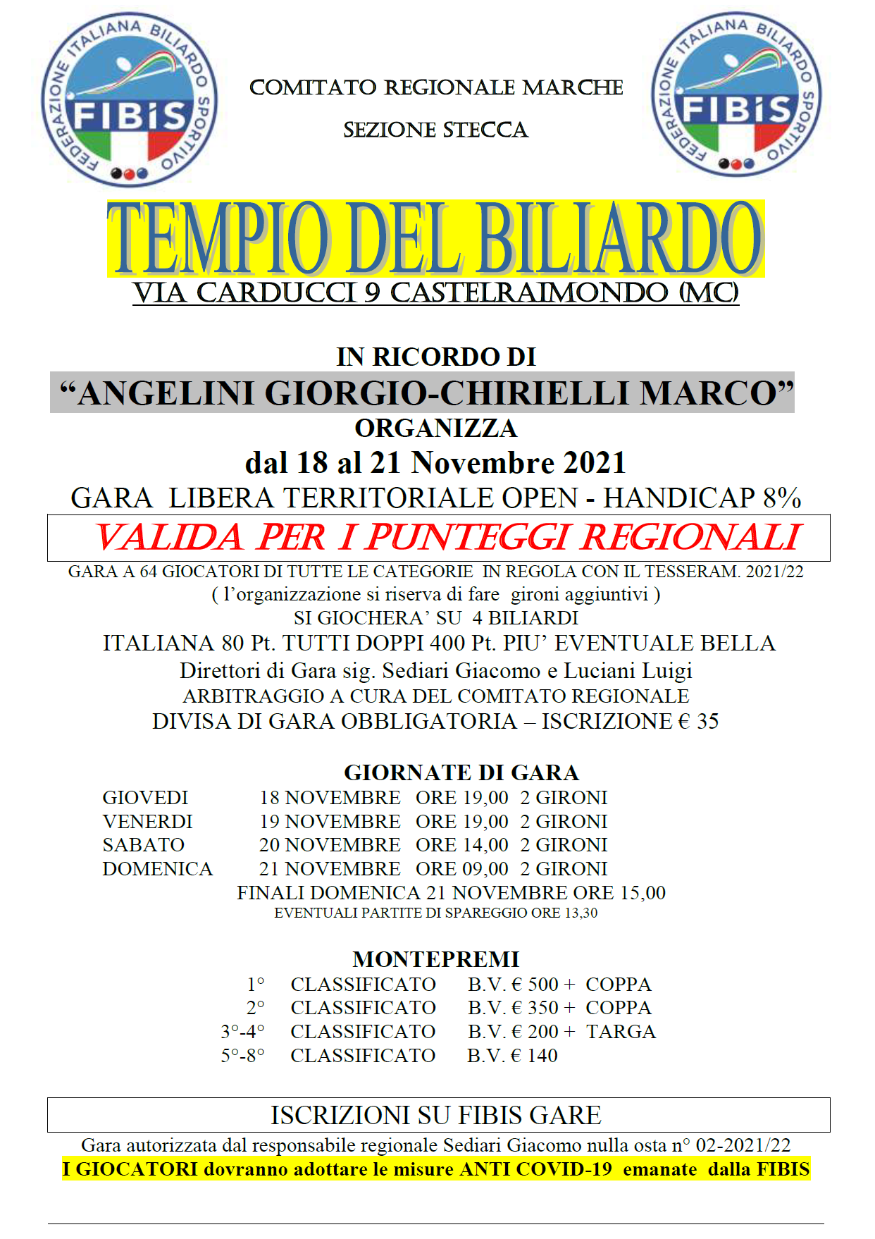 4 gara libera territoriale open tempio del biliardo 2021 22