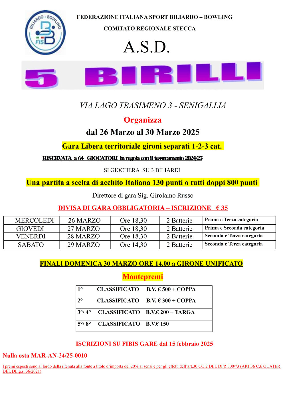 Gara 5Birilli 2025