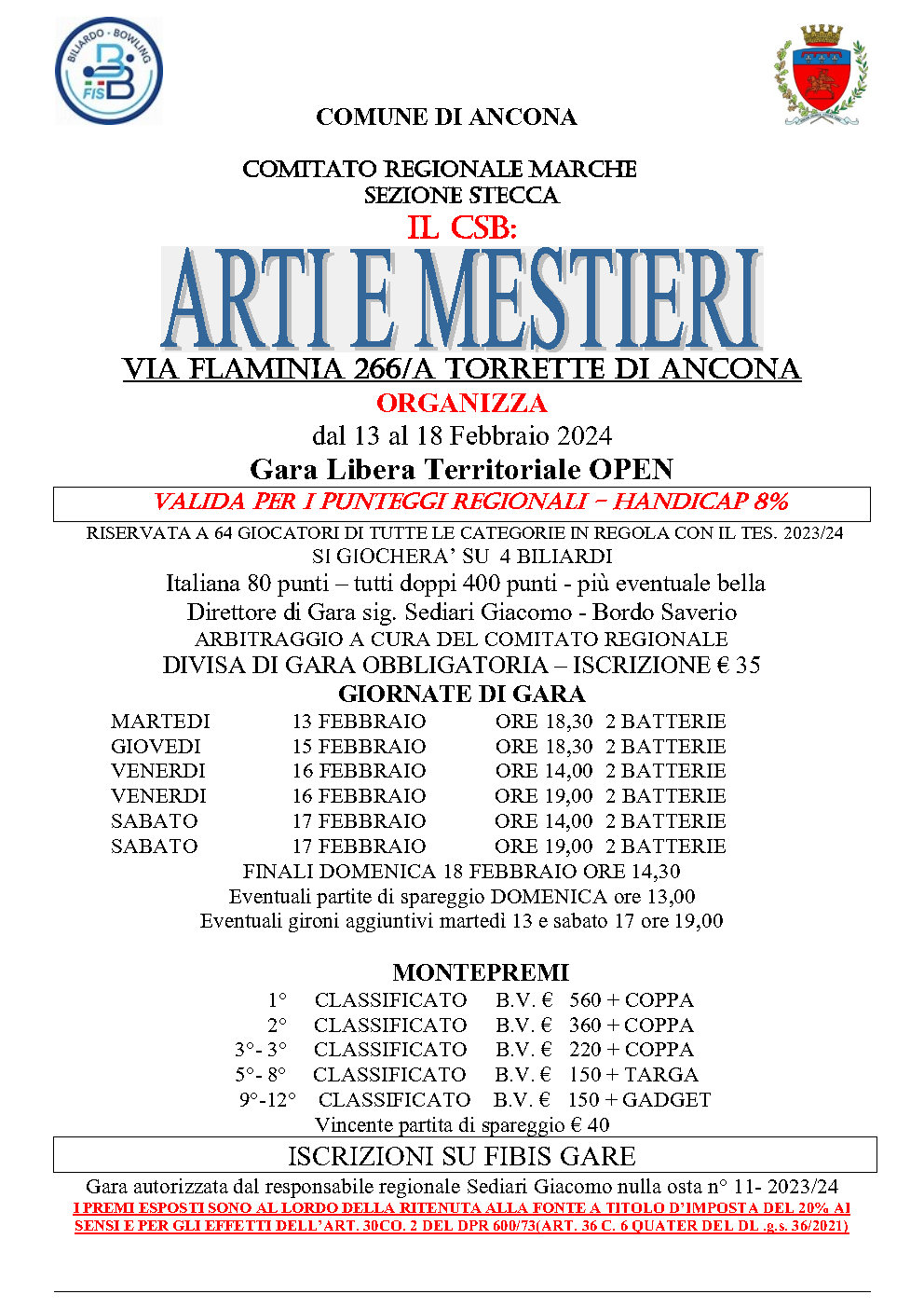 LOCANDINA GARA OPEN ARTI E MESTIERI 2023 24