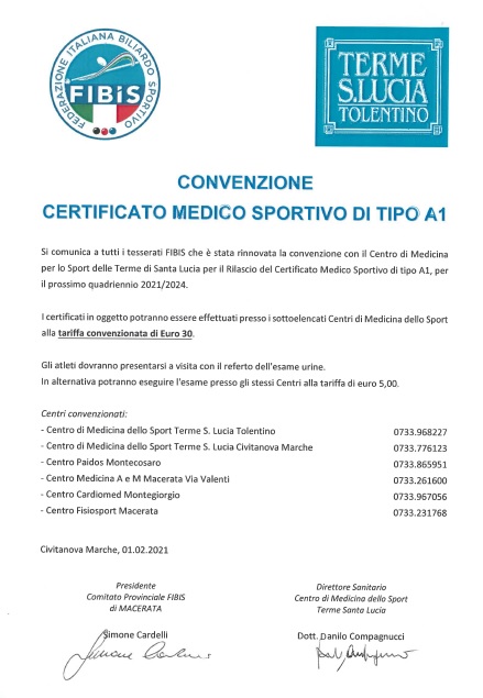 Rinnovo Convenzione per Certificato Medico Sportivo A1 2021 2024