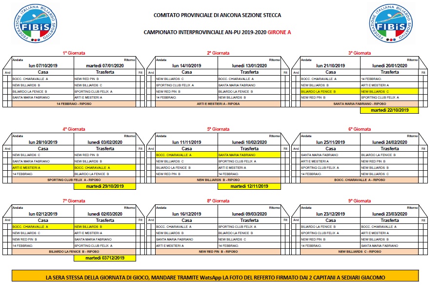 Calendario Interprovinciale AN PU Girone A