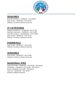 Programma Finali Campionato Nazionale 2018/19