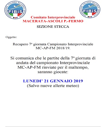 Recupero 7^ giornata Campionato Interprovinciale MC-AP-FM 2018/19