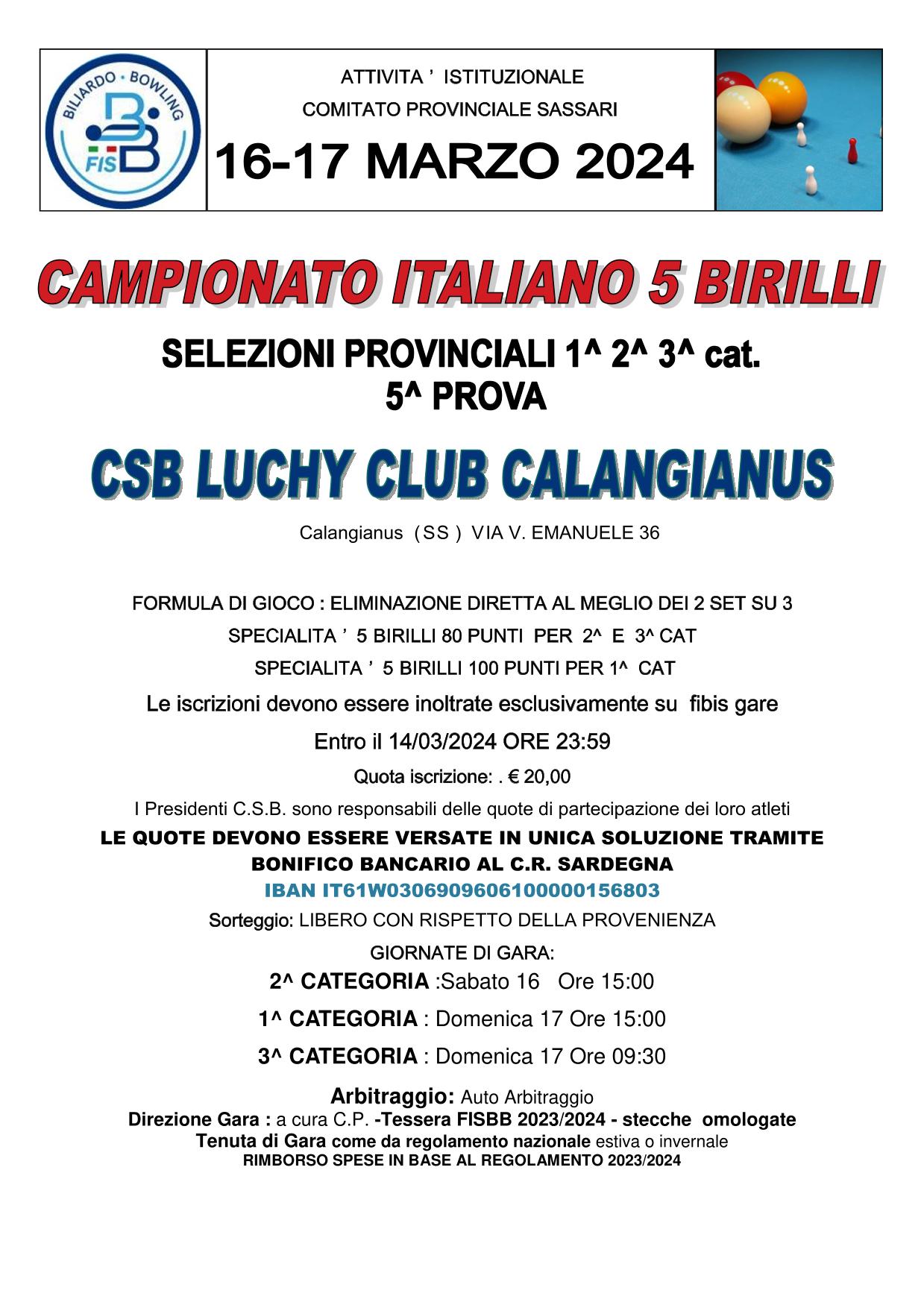 LOCANDINA 5 BIRILLI 5 2023 2024 1 2 3 cat 1