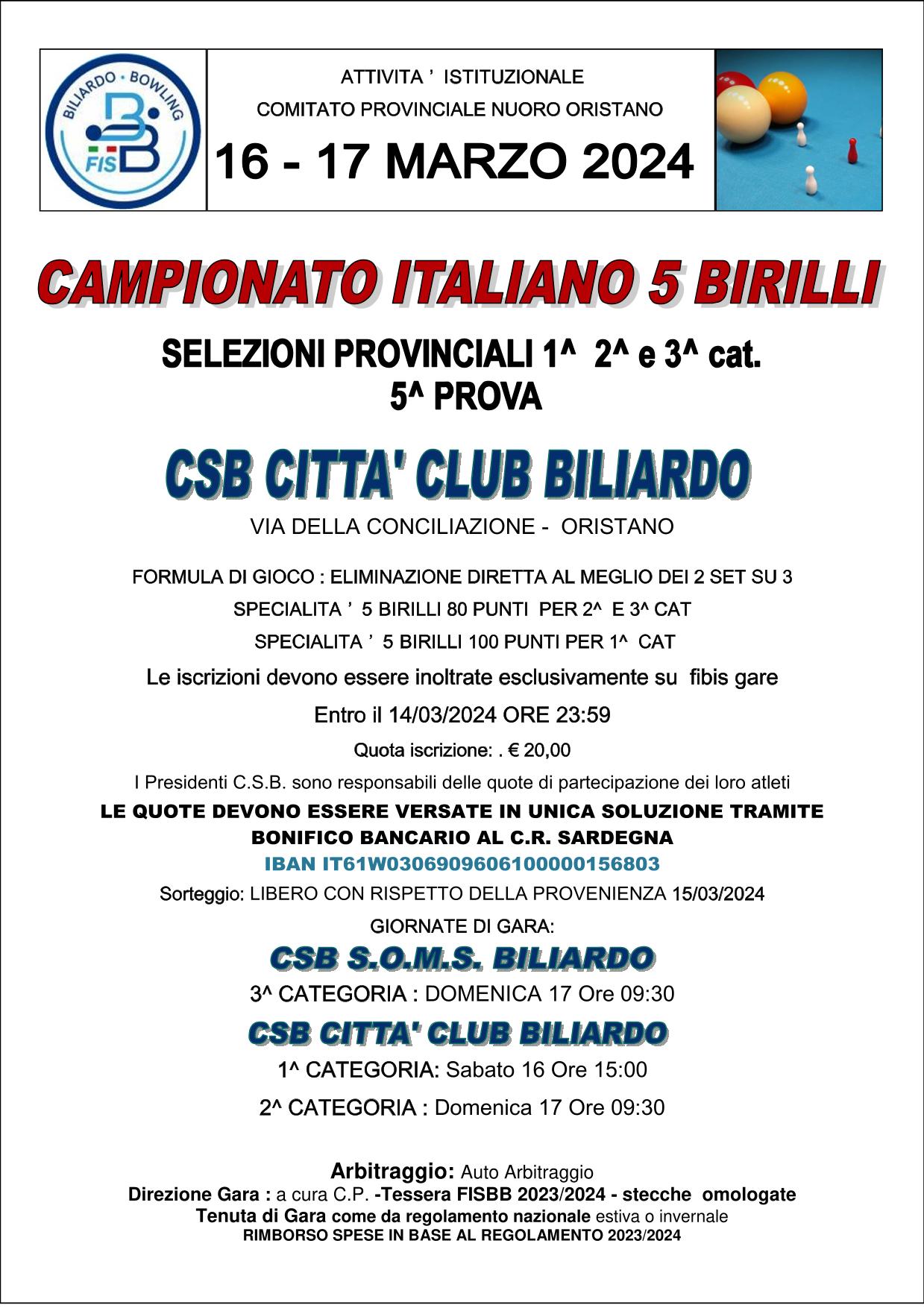 LOCANDINA 5 BIRILLI 5 2023 2024 1 2 cat 1