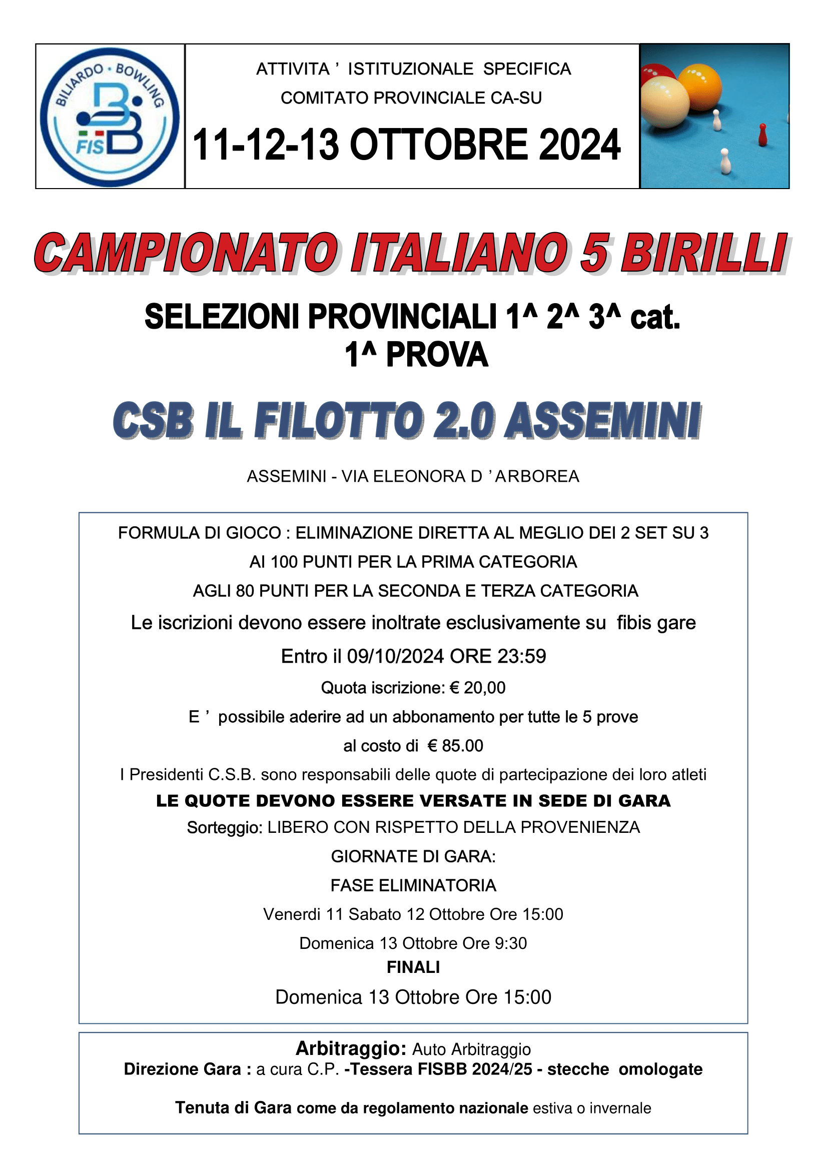 LOCANDINA 5 birilli 2024 25 Cagliari 1