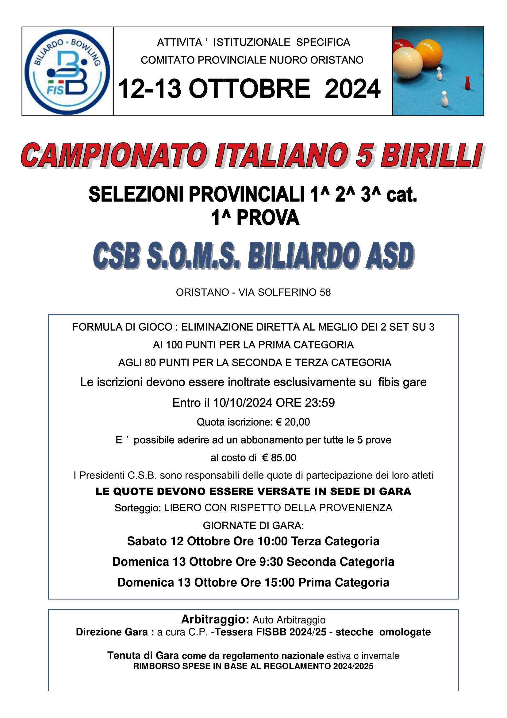 LOCANDINA 5 birilli 2024 25 oristano e nuoro 1