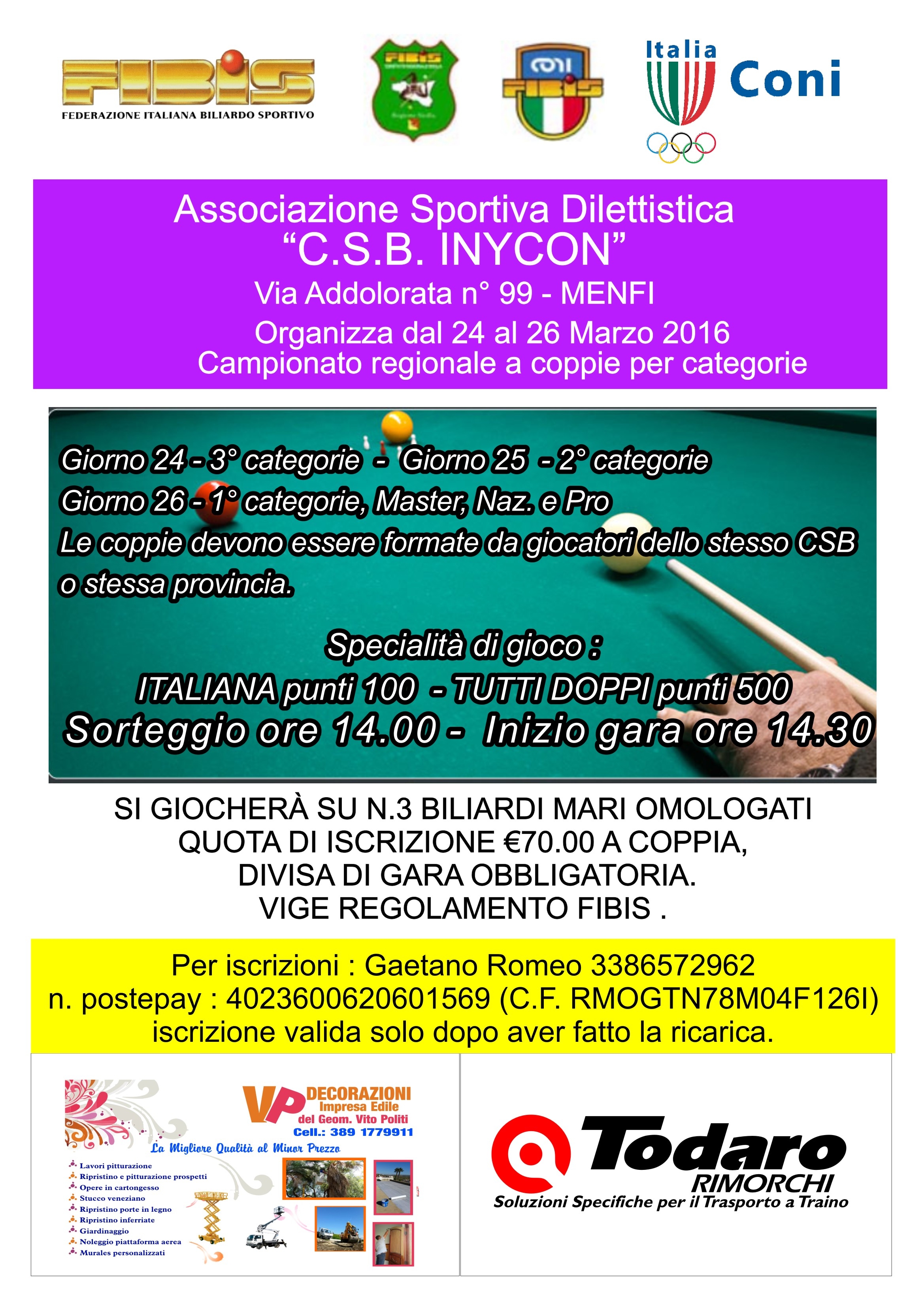 GARA REGIONALE A COPPIE A.S.D.INYCON MENFI