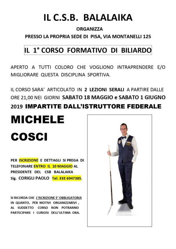 Corso collettivo di biliardo al CSB Balalaika