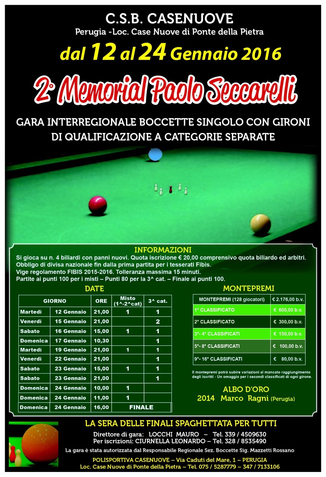 2° Memorial Paolo Seccarelli (12-24 Gennaio 2016)