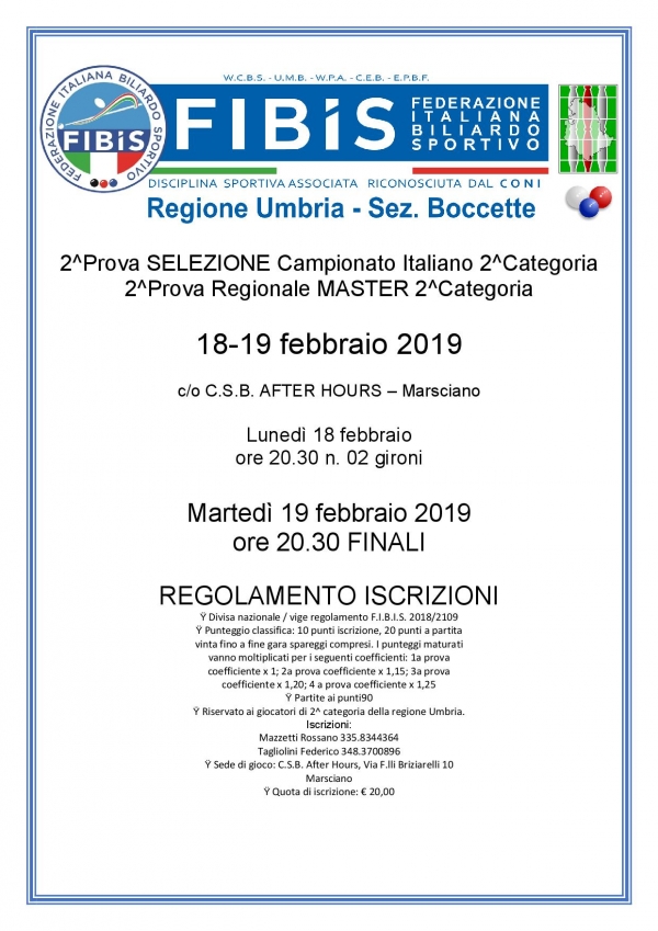 2^ Prova di Selezione per i Campionati Italiani di 2^ categoria 