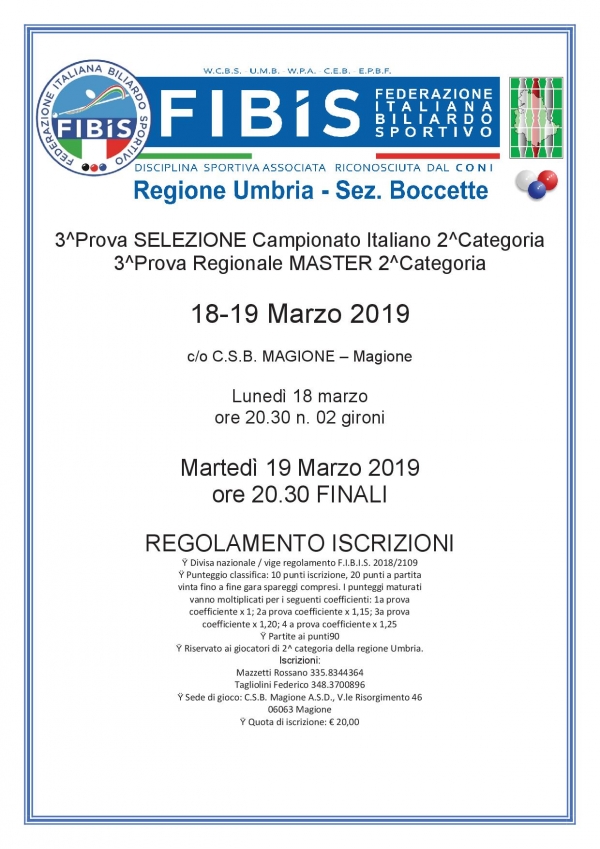3^ Prova di Selezione per i Campionati Italiani di 2^ categoria