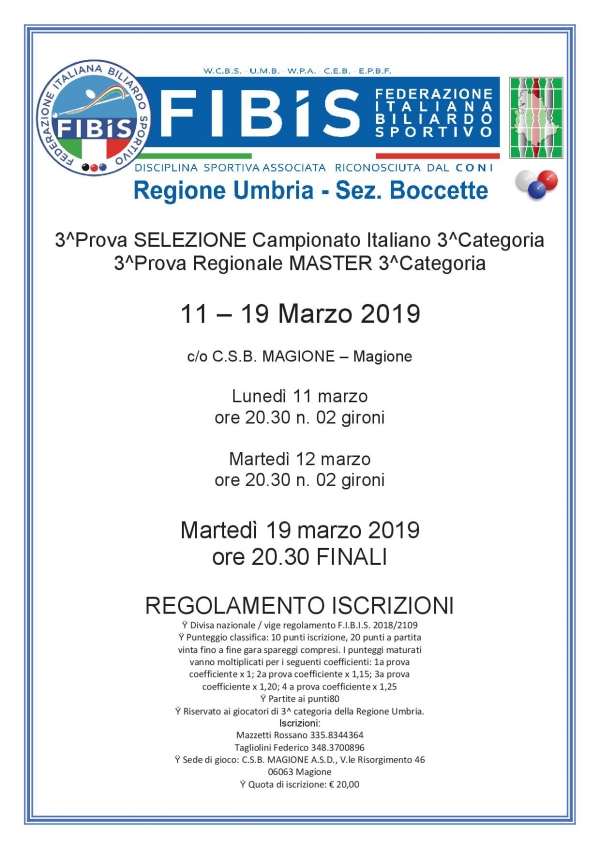 3a Prova di selezione campionato italiano 3a Categoria