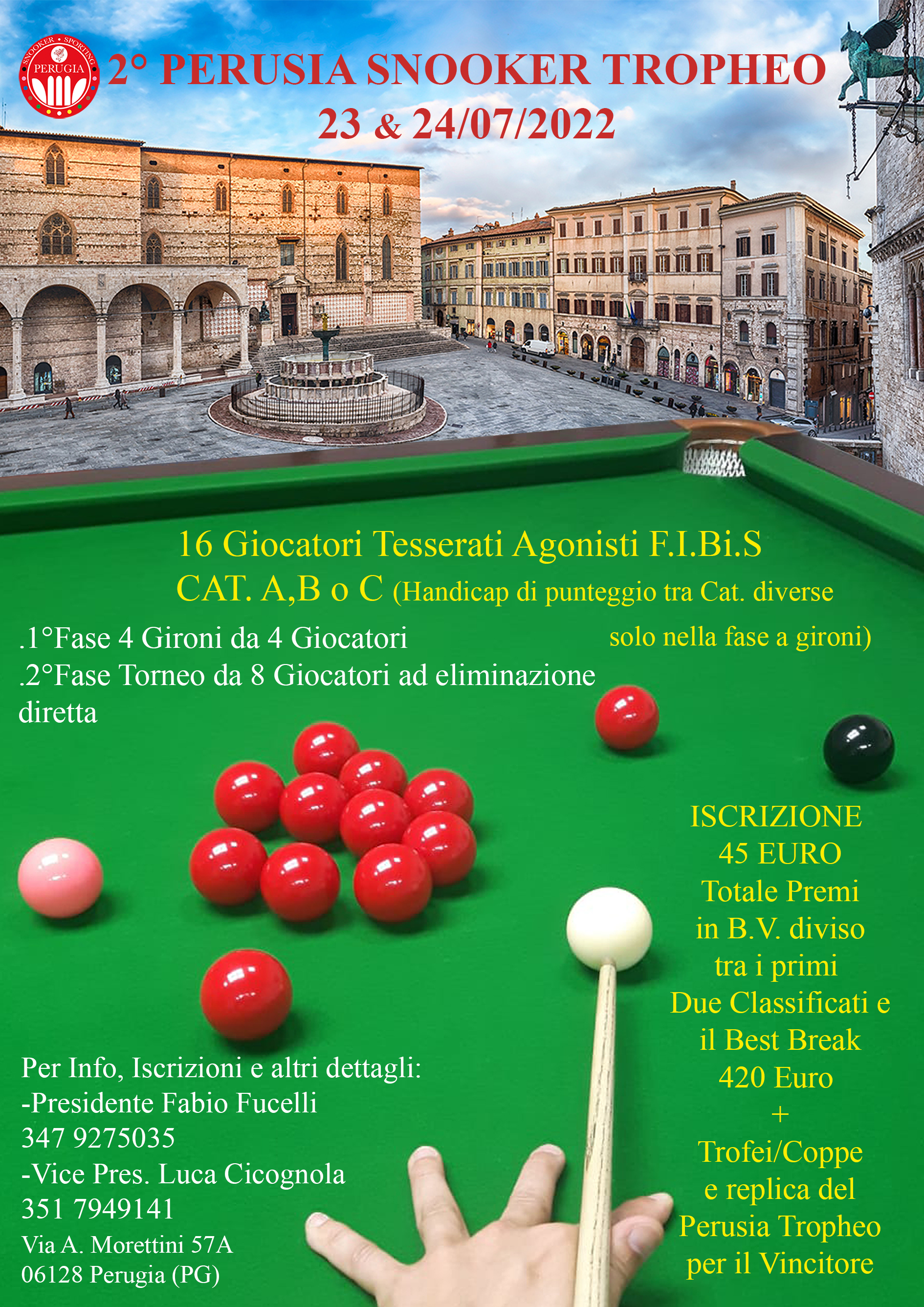 Al Via la Seconda Edizione del PERUSIA SNOOKER TROPHEO