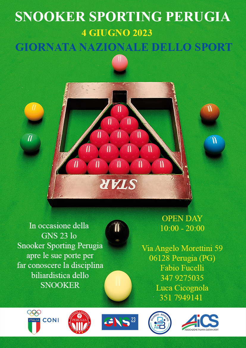  SNOOKER SPORTING PERUGIA   4 GIUGNO 2023 OPEN DAY GIORNATA NAZIONALE DELLO SPORT